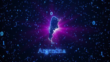 Digital Map Of Argentina With Binary Code Flow. Global Technology Network, Data Connection, And Futuristic Internet Concept For South American Economy And Digital Transformation. Argentina Digital Map - Powered by Adobe