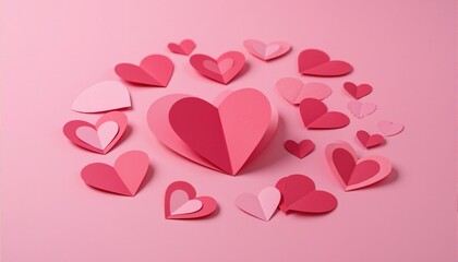 Paper valentines day hearts on pink
