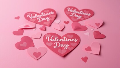 Paper valentines day hearts on pink
