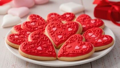 Red Heart Shaped Valentine's Day Sugar Cookies
