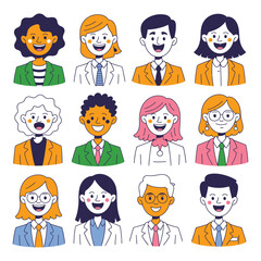 Diverse cartoon portraits of friendly people showcasing variety of expressions embodying inclusivity and global representation displaying positive and approachable demeanors