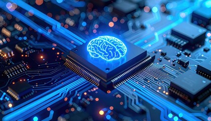 Glowing brain CPU processor on motherboard