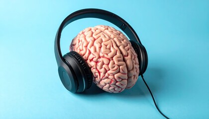Brain wearing headphones - musical mind