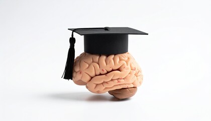 Brain wearing a graduation cap - thinking cap