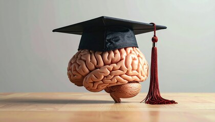 Brain wearing a graduation cap - thinking cap