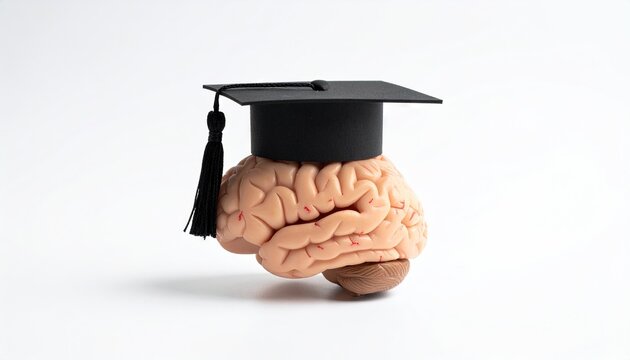 Brain wearing a graduation cap - thinking cap