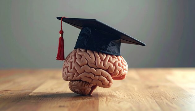Brain wearing a graduation cap - thinking cap