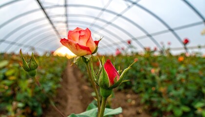 rose flower growing in a commercial greenhouse