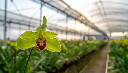 orchid flower growing in a commercial greenhouse