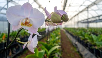 orchid flower growing in a commercial greenhouse