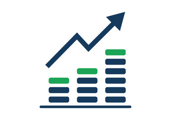 Gr&aacute;fico estad&iacute;stico de barras ascendentes con flecha de crecimiento para representar &eacute;xito financiero y rentabilidad