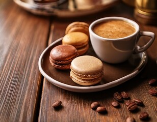 savoring delicious macarons and coffee a cozy gourmet dessert experience indoor culinary delight close up view