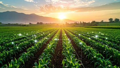 Agritech concept with digital data and heavy machinery equipment in the field with crops preparing for harvest