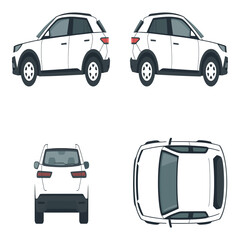 Versatile Car Design Set Showcasing Front Back Side and Top Views Against White Backdrop Great for Mockups Presentations and Comprehensive Visualizations