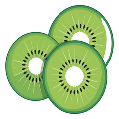Three kiwi slices offer refreshing burst of flavor representing healthy lifestyle with vibrant green color showcasing freshness and natural goodness