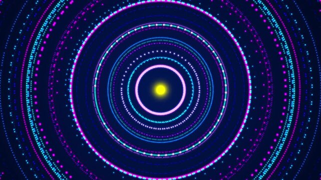 Dynamic Abstract Neon Circles Loop With Glowing Particles And Data Trails  Futuristic Technology Background For Events, Presentations, And Digital Content, Abstract Digital Tunnel: Hypnotic Neon 