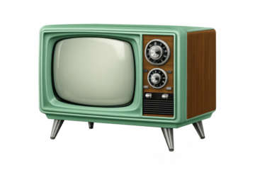Retro green and wood television, vintage style broadcasting nostalgia, old analog media with blank screen, home entertainment history
