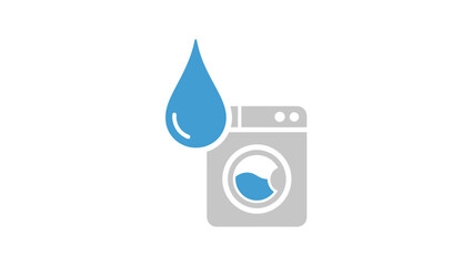 Washing machine with water drop icon, laundry and cleaning service concept.