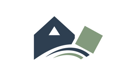 Abstract logo design featuring a house, square, and wavy lines, suitable for real estate or construction companies.