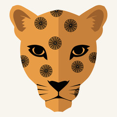 Stylized vector illustration of a leopard head with geometric patterns, perfect for branding and design projects.