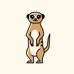 Cute meerkat standing upright, cartoon vector illustration on white background.