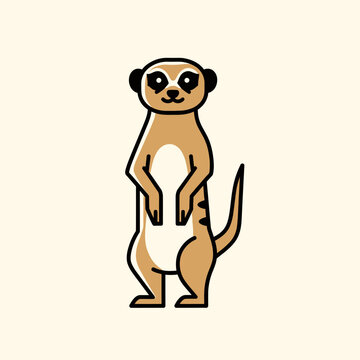 Cute meerkat standing upright, cartoon vector illustration on white background.