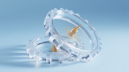 Two clear gears with a gold tip on top