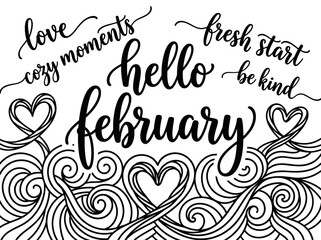Romantic Heart Frame February 2026 Monthly Calendar Vector Illustration