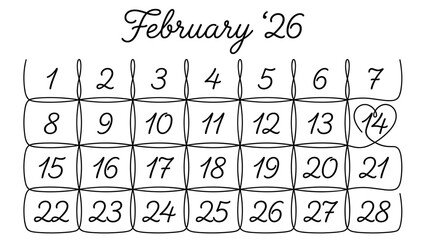February 2026 calendar with a hand-drawn style