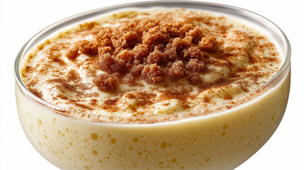 Cup filled with creamy eggnog, cinnamon spice topping, isolated transparent white background, comfort drink concept, festive beverage visualization, holiday nutrition representatio