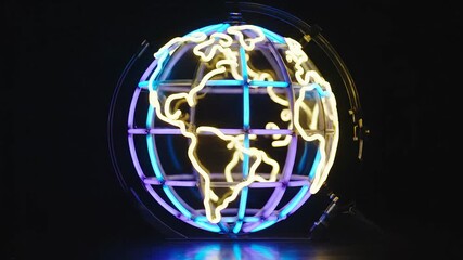 Dynamic neon glowing Earth globe rotating in a dark digital space symbolizing global connectivity advanced technology and the future of communication and data networks across continents This vibrant .