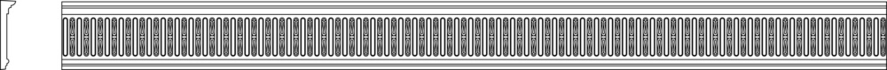 Technical vector of a linear molding profile, featuring a repetitive decorative dentil pattern and classic architectural trim. © Riki