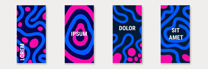 vibrant vertical banner set with colorful liquid shapes, fluid, organic pink and blue shapes . Abstract background, liquid/wavy patterns . for posters, cover designs, branding, social media, UI layout