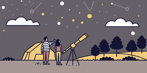 Romantic Midnight Stargazing with Telescope © Siham