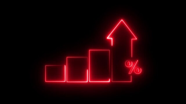 Profit high growth percent icon, stocks, financial, Interest rate and dividend concept. Glowing neon line animated graph and chart with percentage icon on a black background. 4k