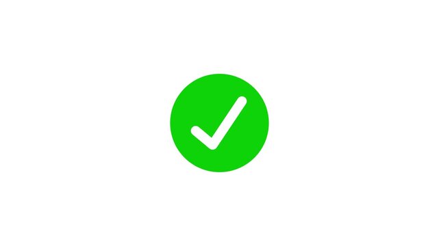 Animation of check mark icon. white color tick mark icon animation. success, done, payment successful, check mark icon and looping animation. 4k