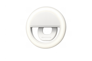 Minimal white selfie ring light accessory isolated on transparent background