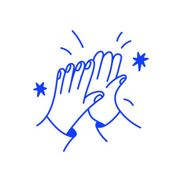 Vector doodle sketch illustration, hands giving high five, business partnership concept