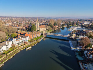 Sunny aerial capture of Marlow by the River Thames in Buckinghamshire