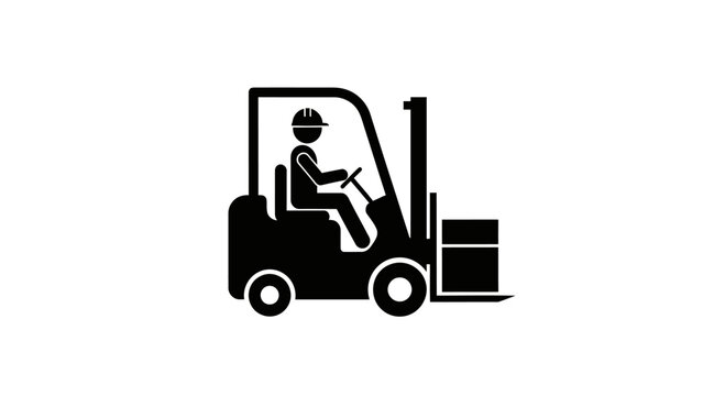 Simple black and white illustration of a forklift operator.