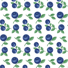 Vector pattern with blueberries, floral ornament with berries