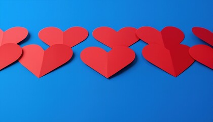 Red paper hearts on blue background
