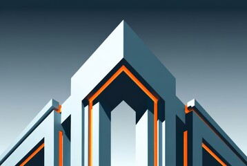 A building structure with sharp angles and clean lines. The design features bold colors and simple forms against a clear sky, showcasing modern architecture