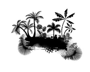 Abstract palm tree silhouette monochrome. Hand drawn. Not AI, vector illustration.