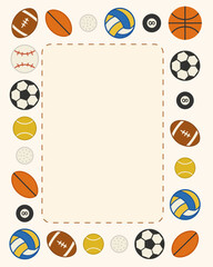 Sports icons surround empty space for design