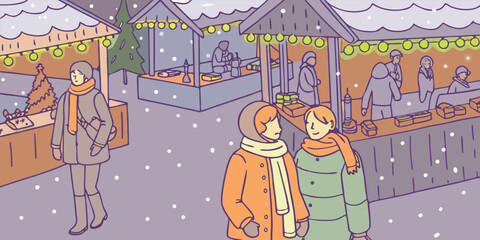 Cozy Winter Market Scene with Mulled Wine