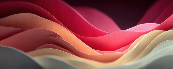 Abstract pink and red layered waves create a soft, colorful background for design and art