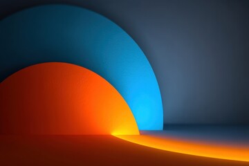 Abstract background with glowing blue and orange shapes forming a luminous curved arc