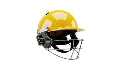 Fototapeta premium Yellow Cricket Helmet with Face Guard Isolated on Transparent Background PNG, Yellow Cricket Helmet cutout, yellow helmet isolated on white