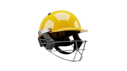 Yellow Cricket Helmet with Face Guard Isolated on Transparent Background PNG, Yellow Cricket Helmet cutout, yellow helmet isolated on white
